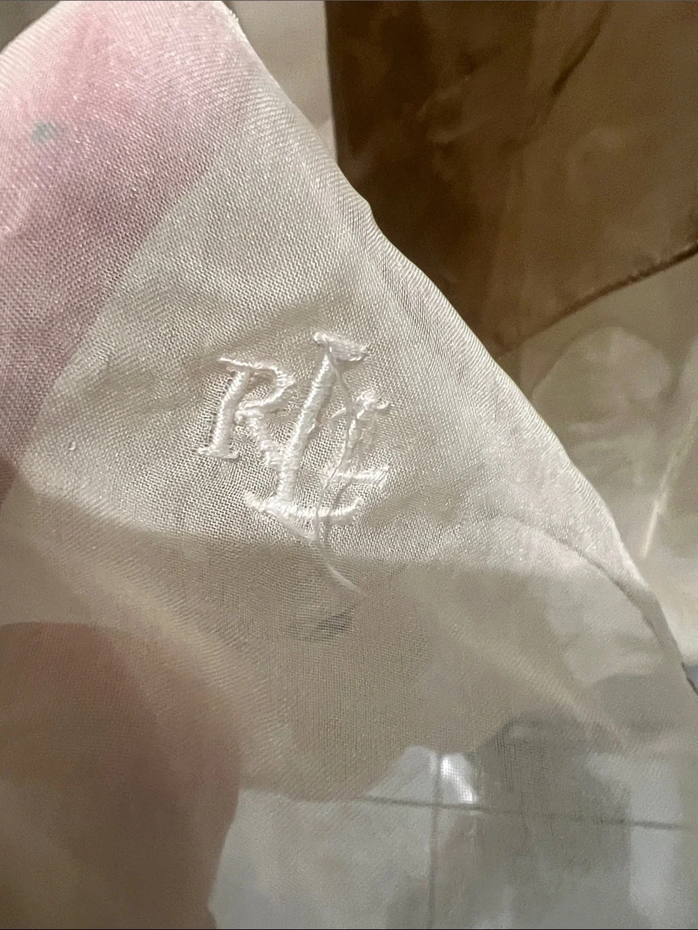 Ralph Lauren Two-Tone Sheer Silk Wrap Scarf in Cream and Brown - Picture 2 of 6
